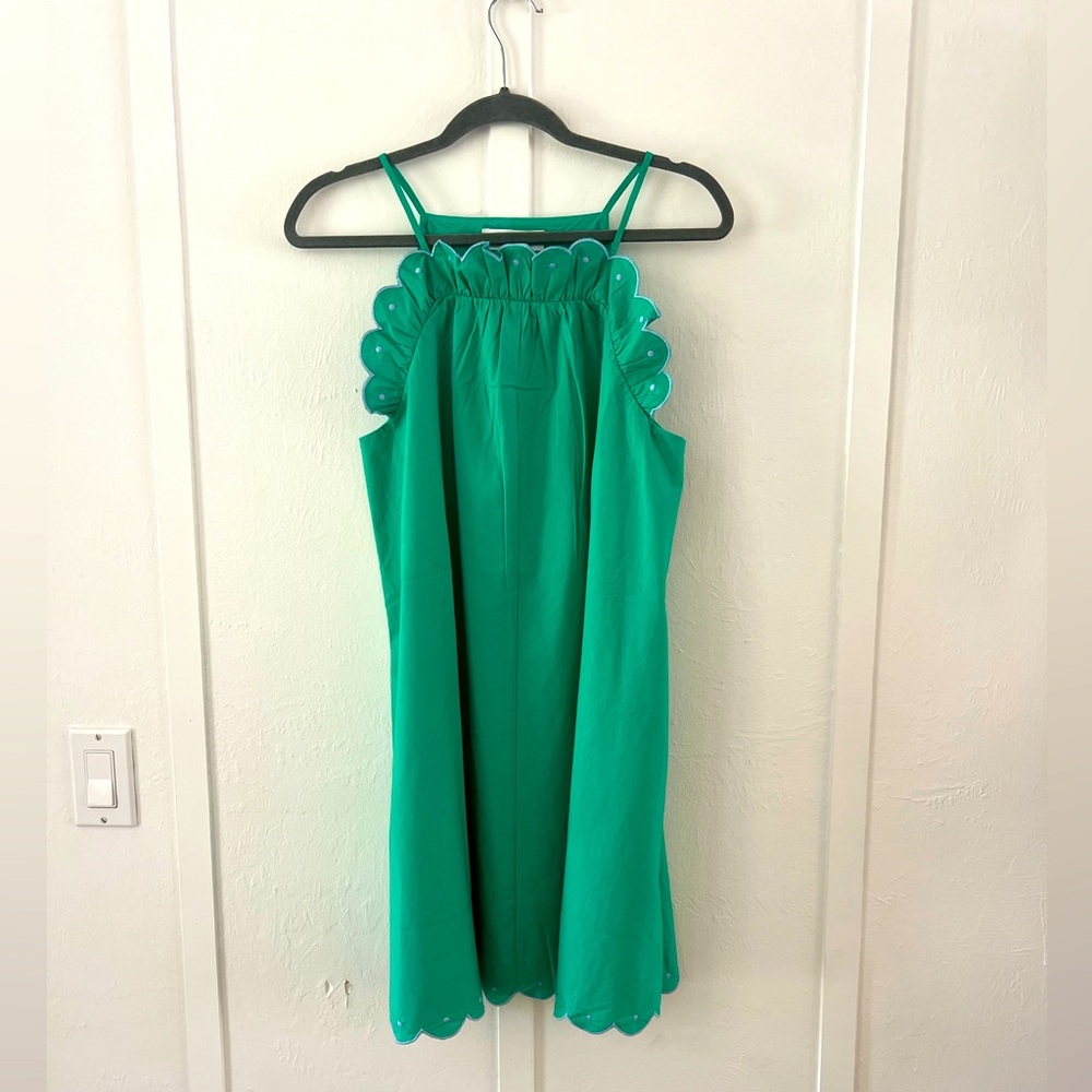 NWT Corey Lynn Calter Harper Mini Dress Scallop Trim Mini Dress GREEN Size Med.